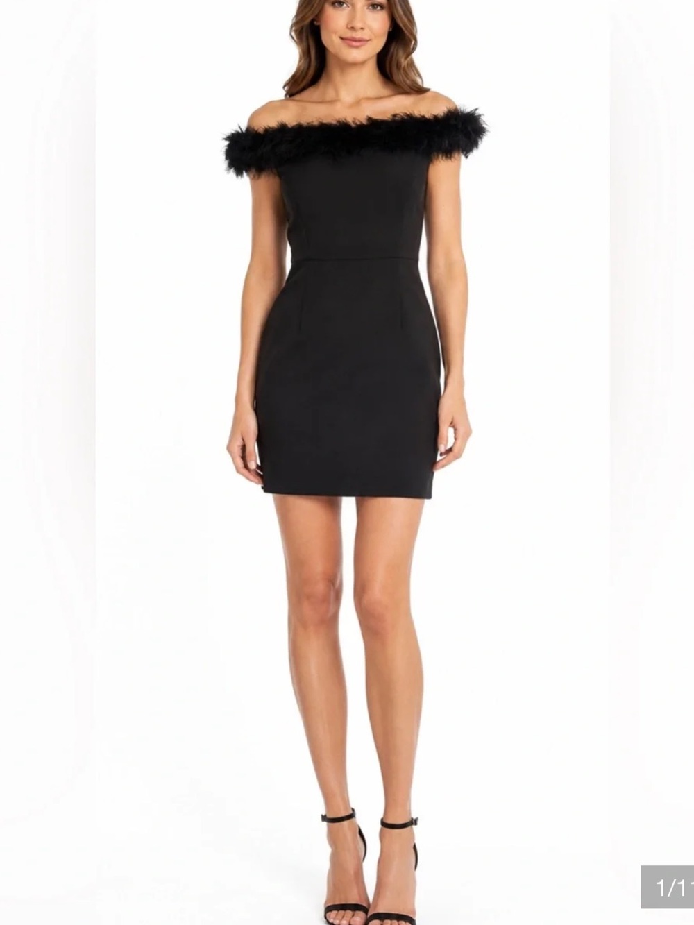Spring + Mercer Black Feather-Trim Mini Dress